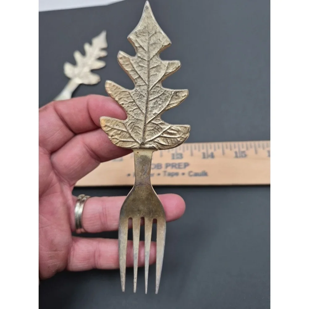 Lot Of 3 Forks Vintage‎ Silver Tone Appetizer Leaf Decorative Cocktail Fork